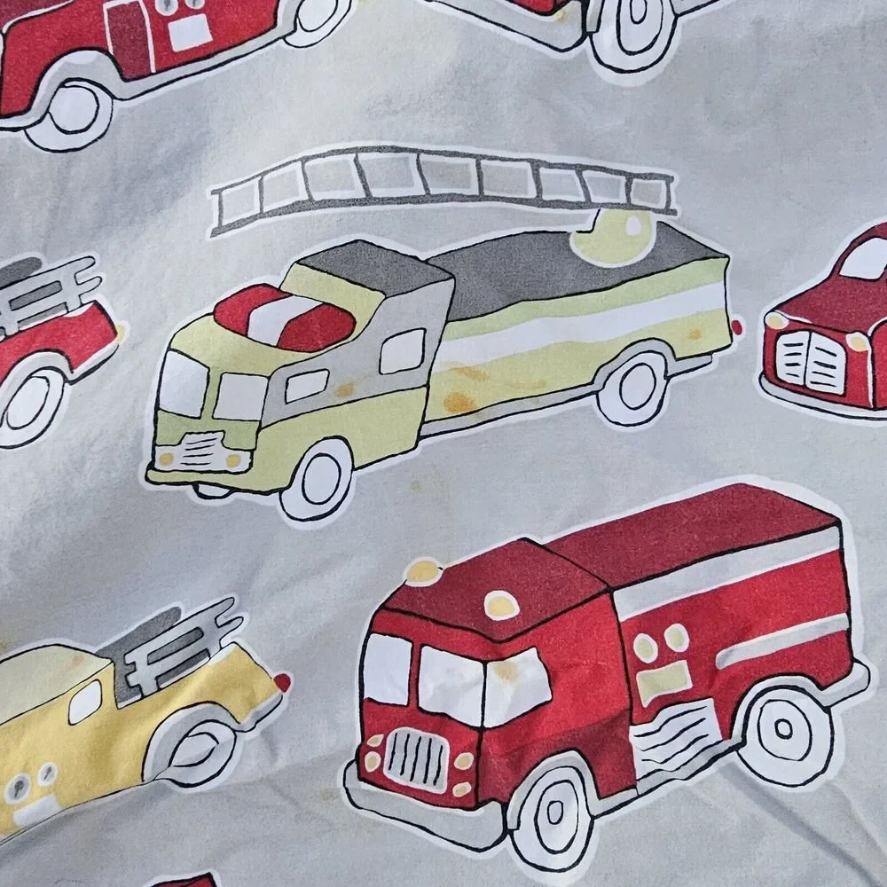 Pottery Barn Kids Full/Queen Fire Trucks Duvet And Single Sham SEE PICTURES!